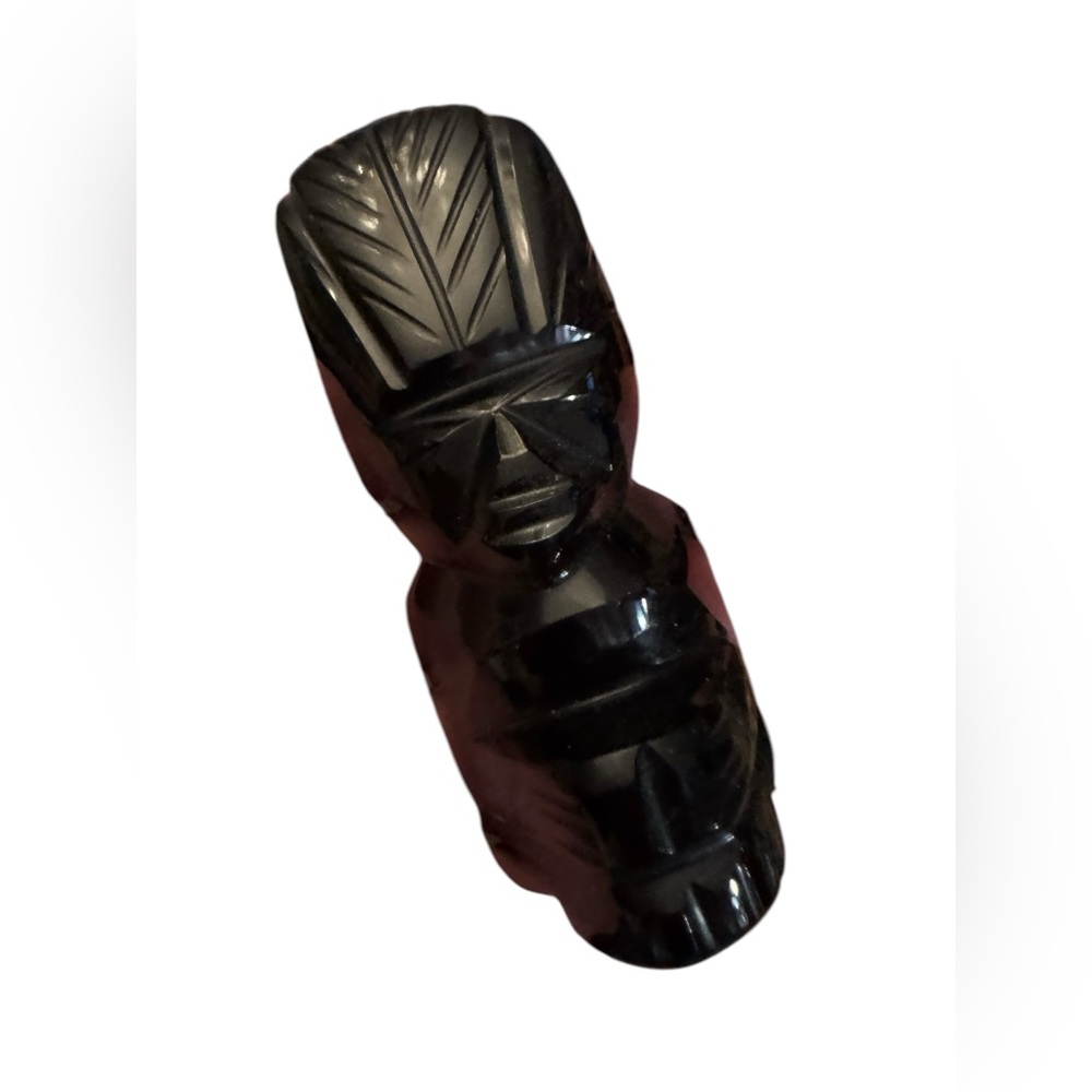Vintage Mexico hand carved black onyx Aztec Maya God sculpture statue 4”